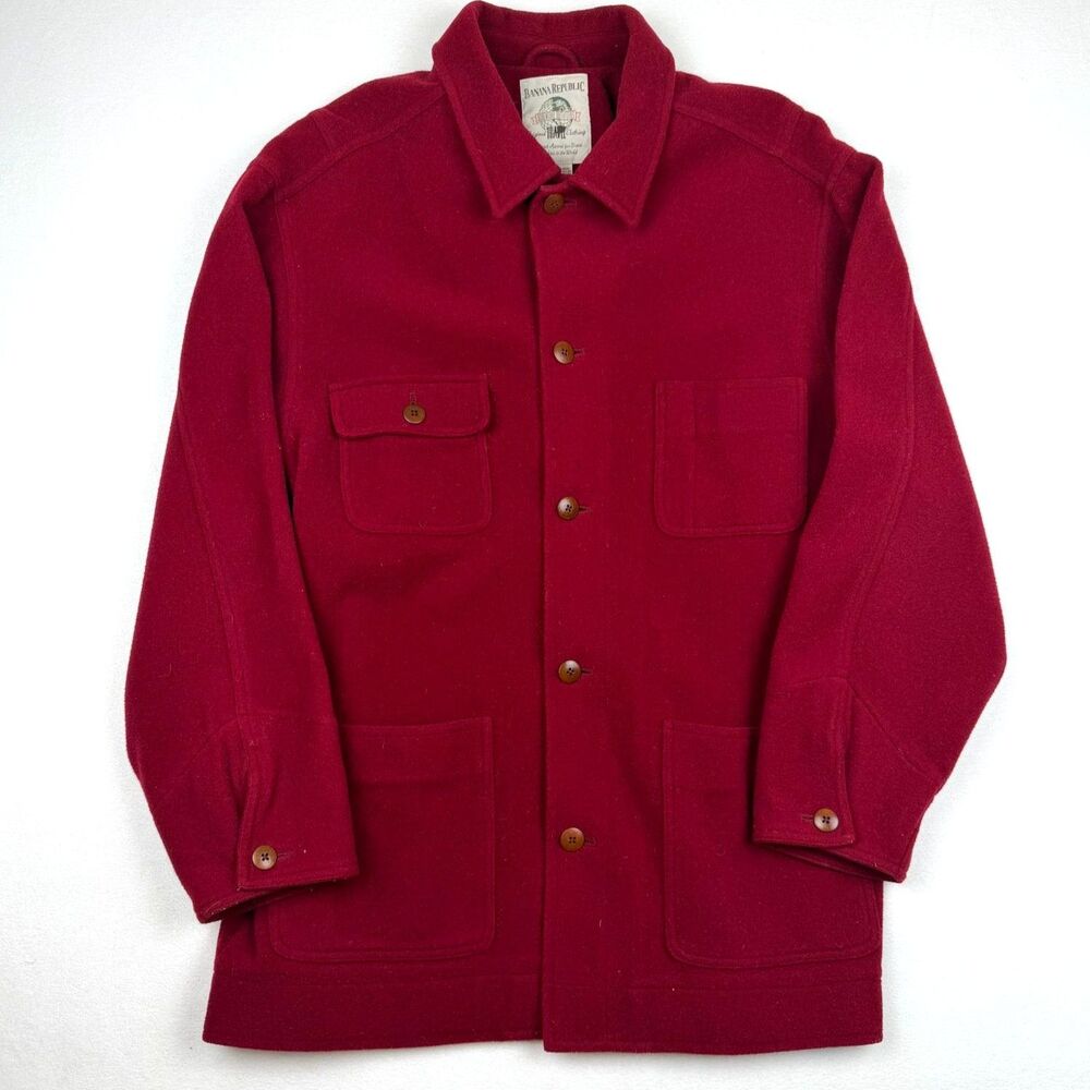 Vtg 80s Banana Republic Wool Shirt Jacket Mens M Safari Travel Chore Coat Red
